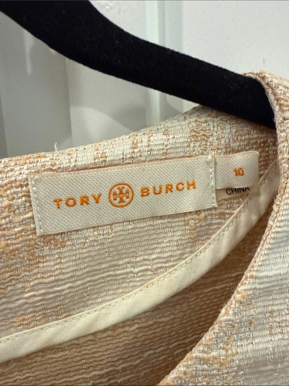 Tory Burch Cream Short-Sleeve Embellished Pocket Shift Dress